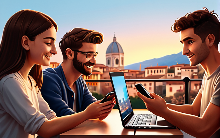 **
Prompt: "A diverse group of people interacting respectfully online, some using smartphones, others laptops. Focus on positive communication, kindness, and avoiding negativity. Soft, warm lighting. Italian cityscape in the background, subtly blurred. Style: Modern illustration."
**