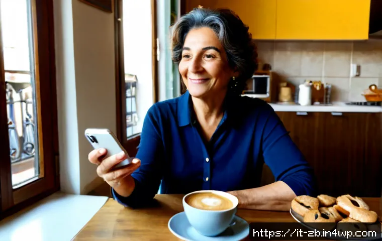 Home 13 소셜미디어 사용을 통한 사회적 연결 증가하기 - Photorealistic lifestyle scene of an Italian woman in her early 60s sitting comfortably at a sunlit ...